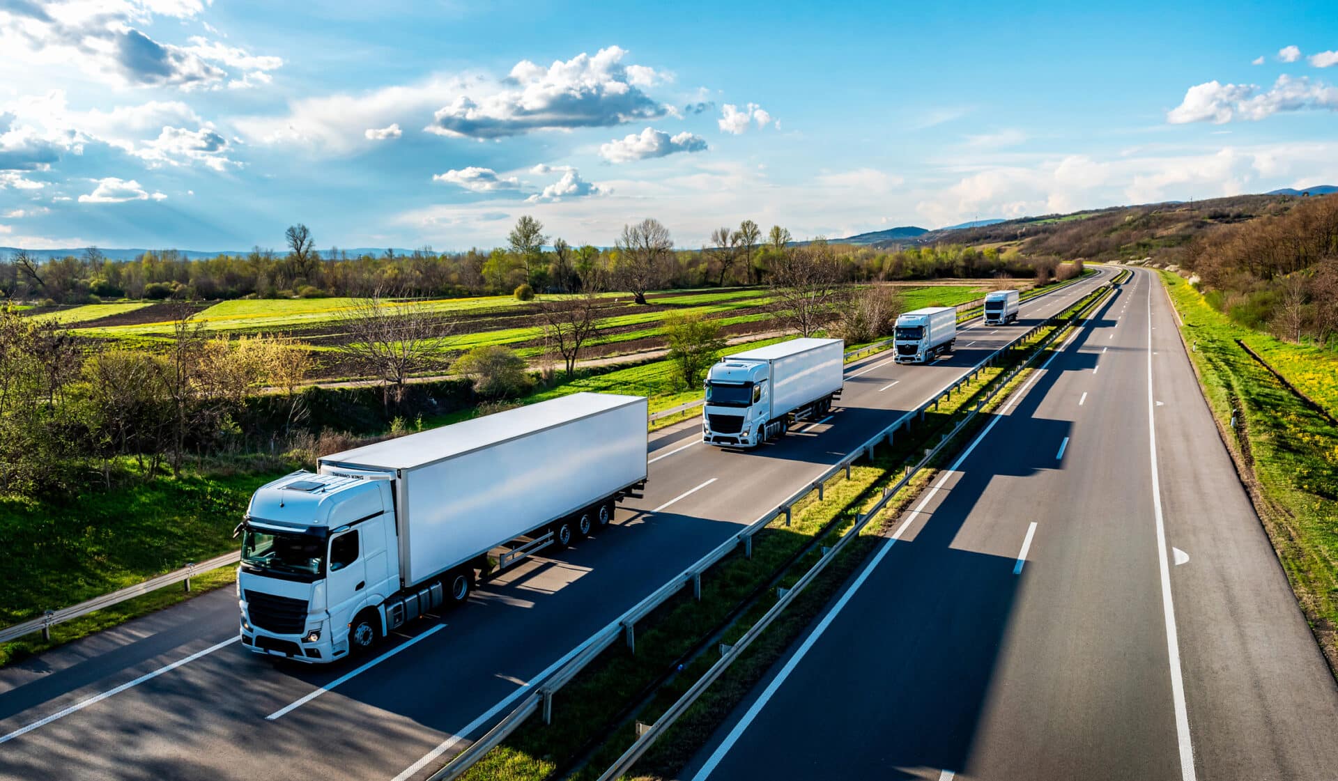 Transport trucks on a highway