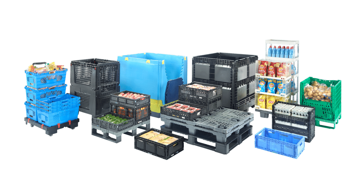 A collection of Tosca North America reusable plastic products tailored for various industries, including eggs, meat, produce, poultry, seafood, food packaging, cheese, beverages, prepared foods, e-commerce, and food ingredients.