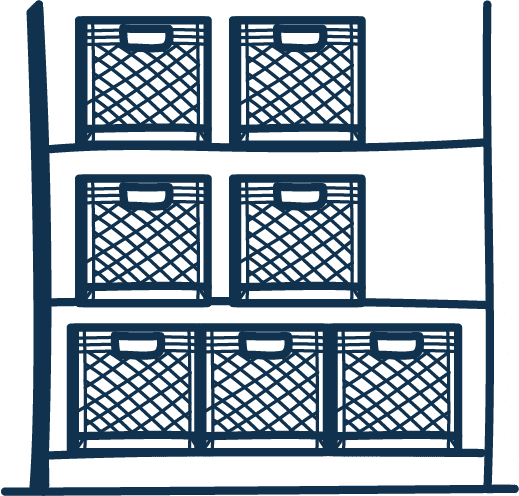 Stacks of reusable crates